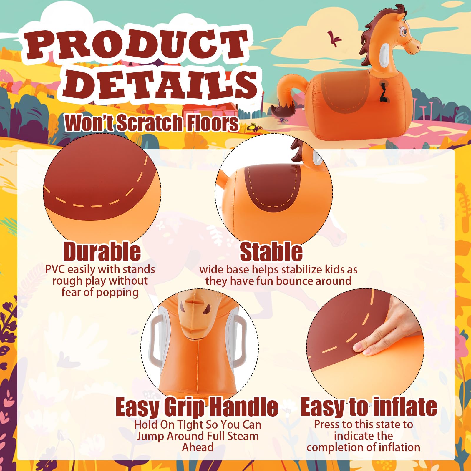 Hiboom inflatable horse hopper with easy pump setup
