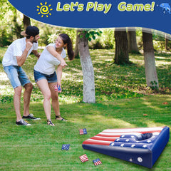 Hiboom pool cornhole board floating on water inviting family competition