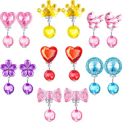 Hicarer clip-on earrings feature pink crystal drops for pretend play