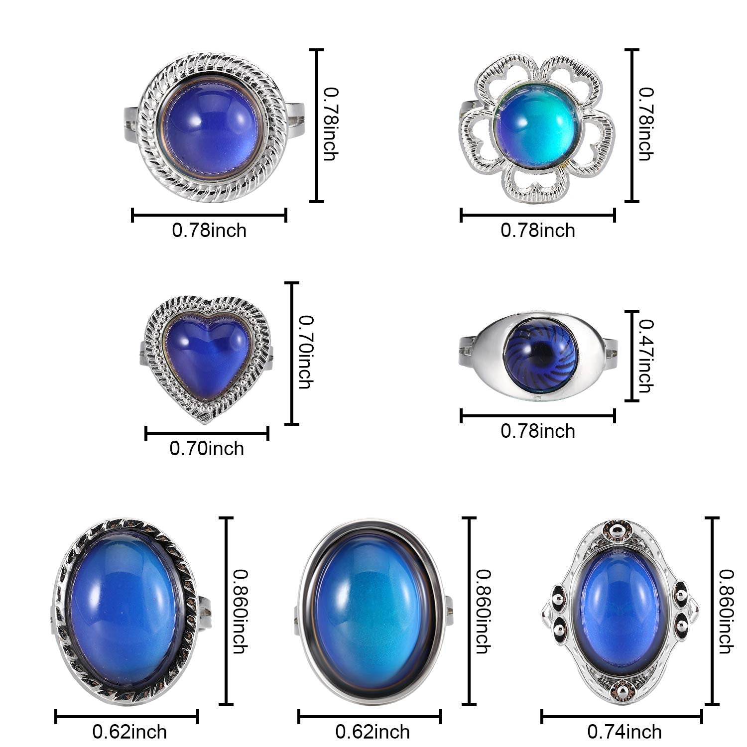 Hicarer mood ring adjustable size fits most kids and adults for comfortable wear.