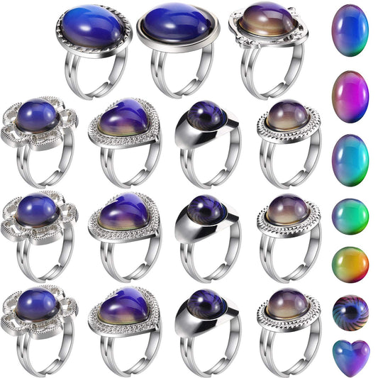 Hicarer mood ring set with seven shapes for versatile styles and color-changing fun.