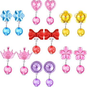 Hicarer princess clip-on earrings set with crystal designs for versatile dress-up looks.