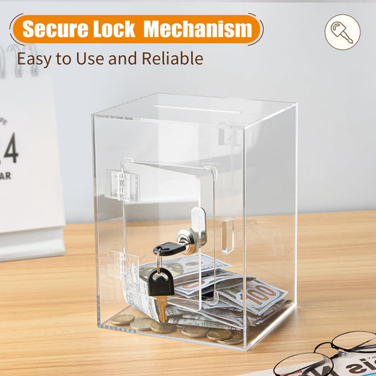 Hicocool acrylic piggy bank with key access for easy retrieval and reuse.