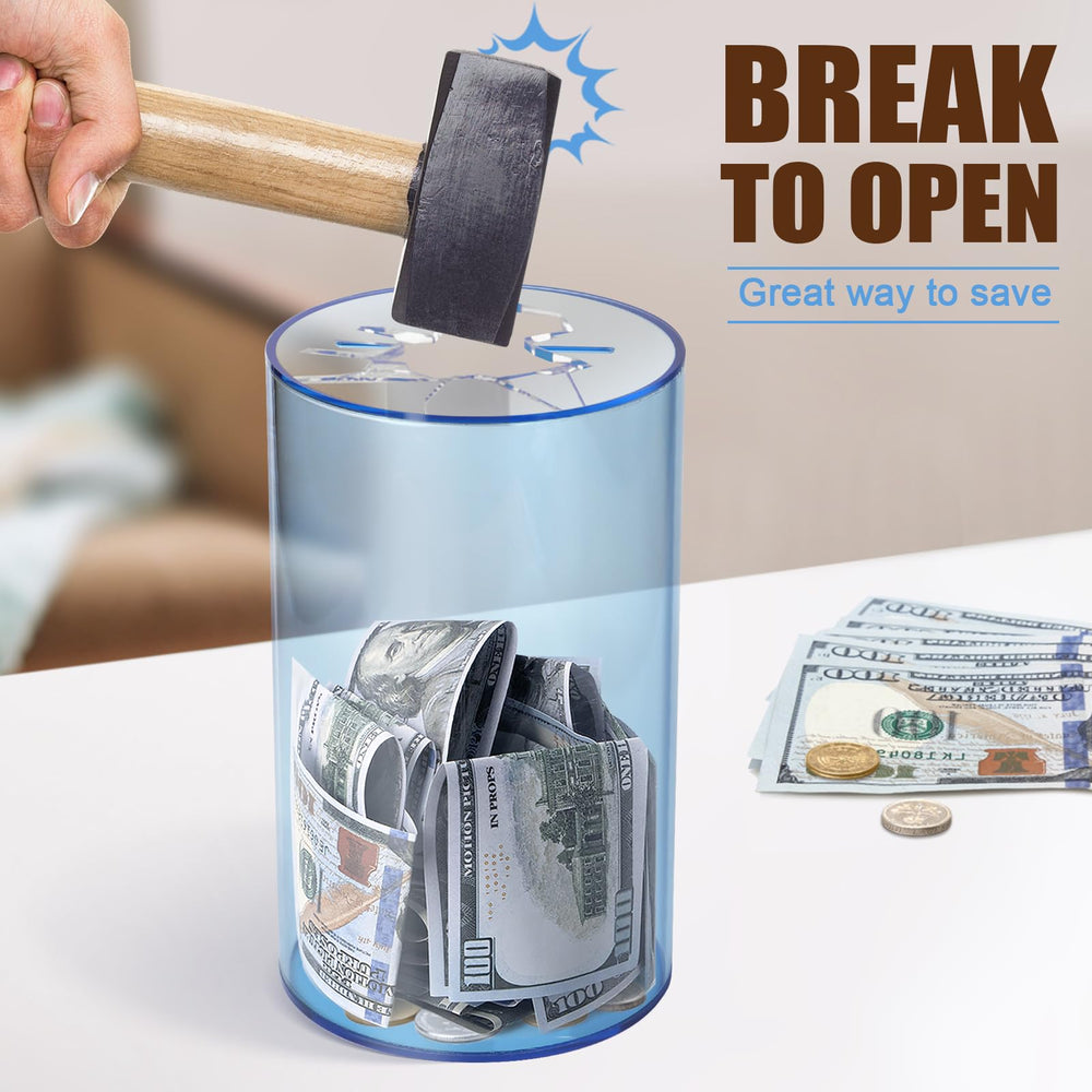 Hicocool blue acrylic piggy bank proves durability for daily use.