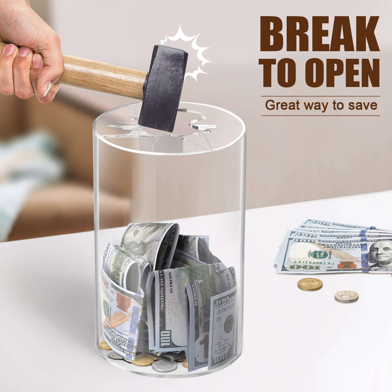 Hicocool clear piggy bank deposit slot close-up for easy saving.