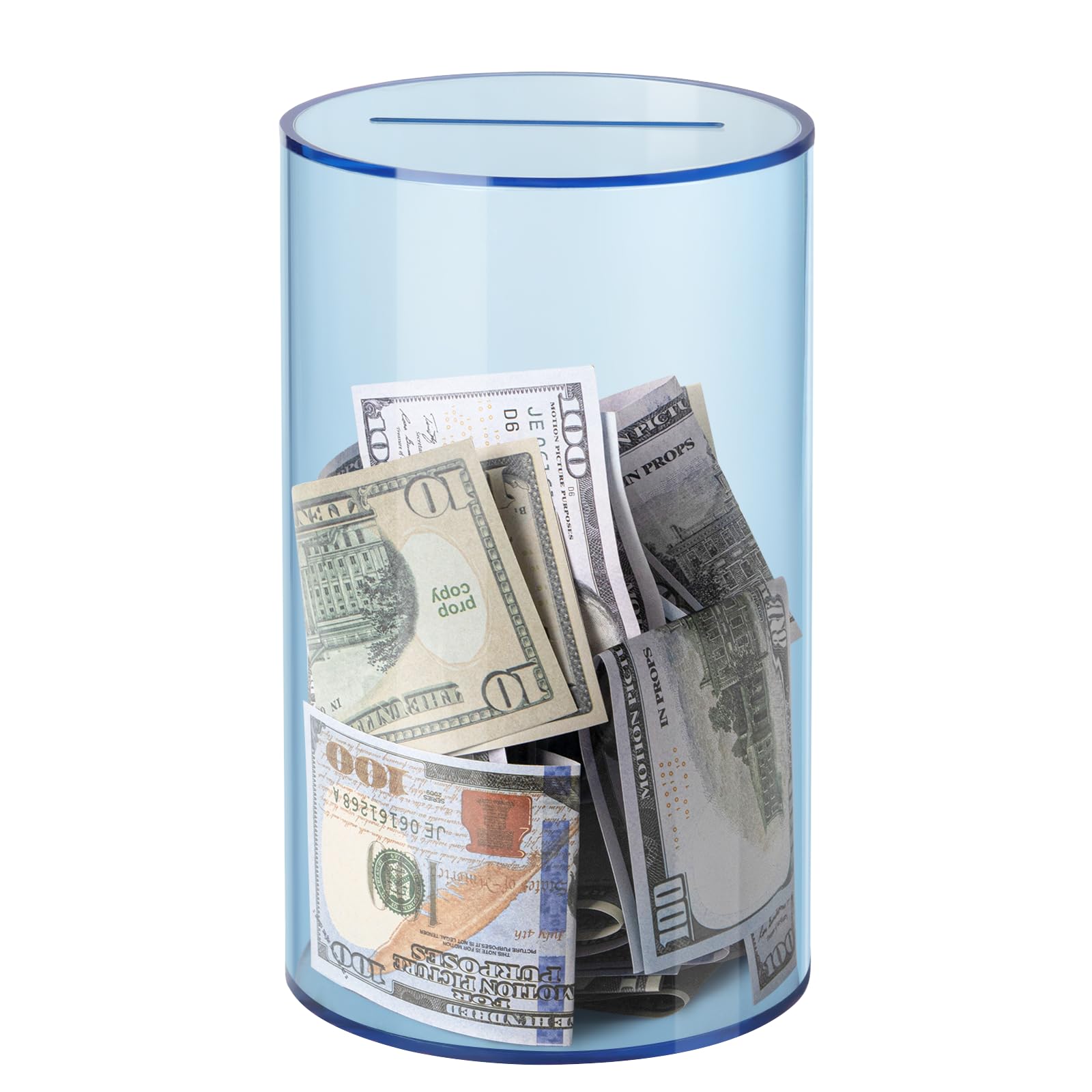 Hicocool clear piggy bank with deposit slot shows transparent savings progress.