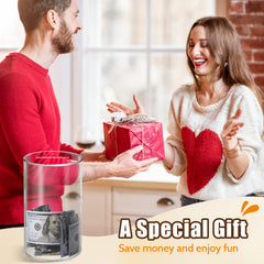 Hicocool gift-ready clear piggy bank showcased as a birthday present.