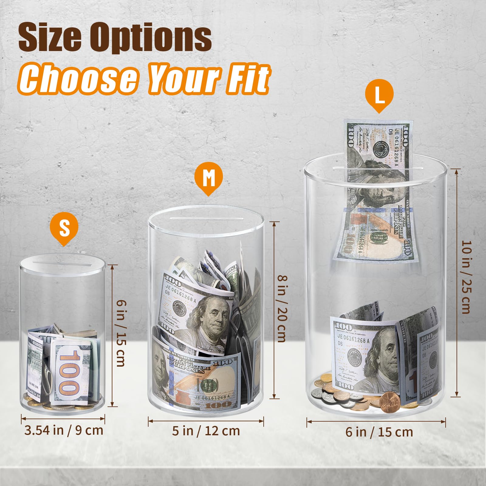 Hicocool clear piggy bank side view highlighting slim profile and capacity.