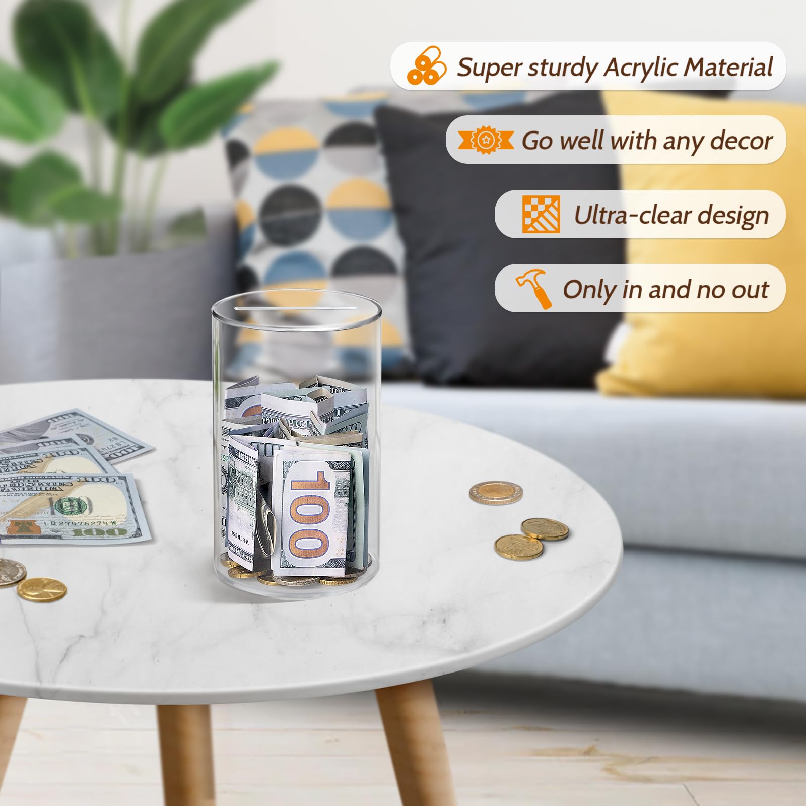 hicocool thick acrylic durable body conveys long-lasting money storage and reliability.