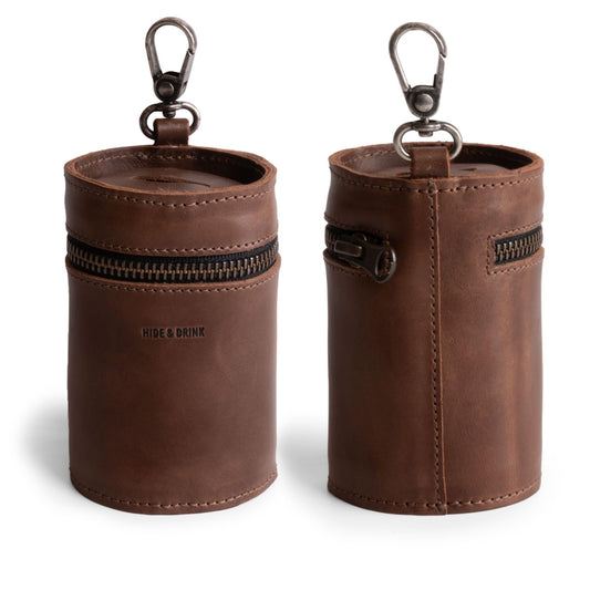 Hide & Drink genuine leather piggy bank front view highlighting timeless style and practicality