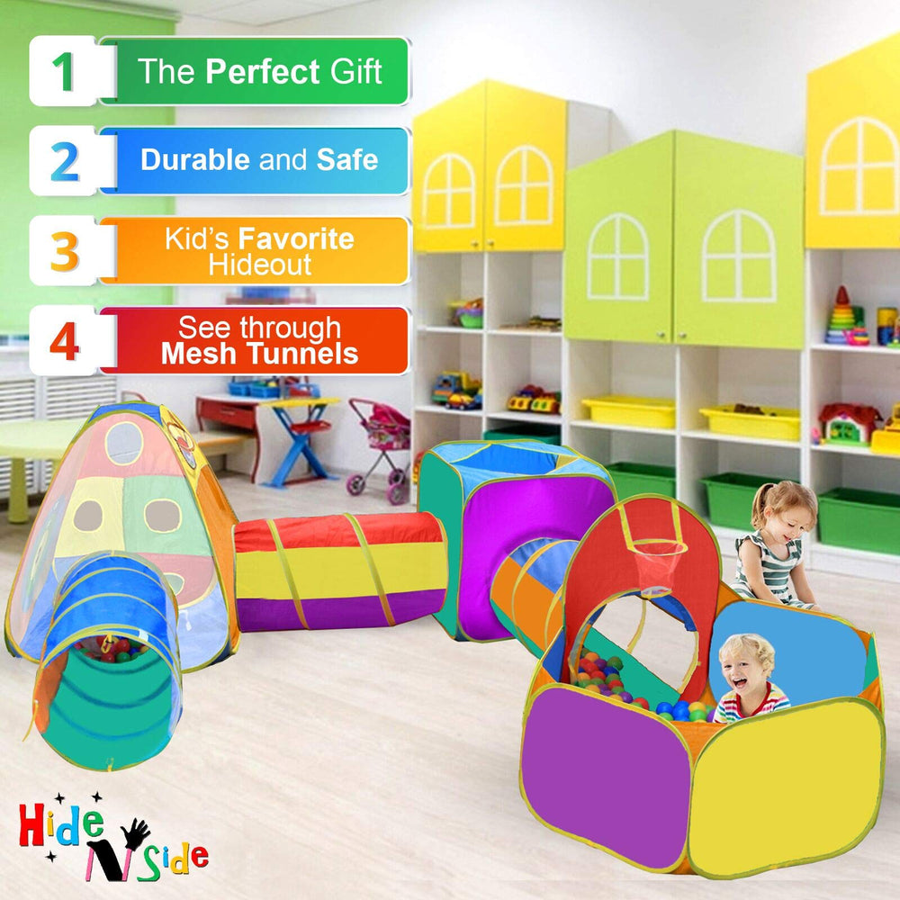 Hide N Side foldable tunnel duo creates quick, space-saving crawl spaces for kids