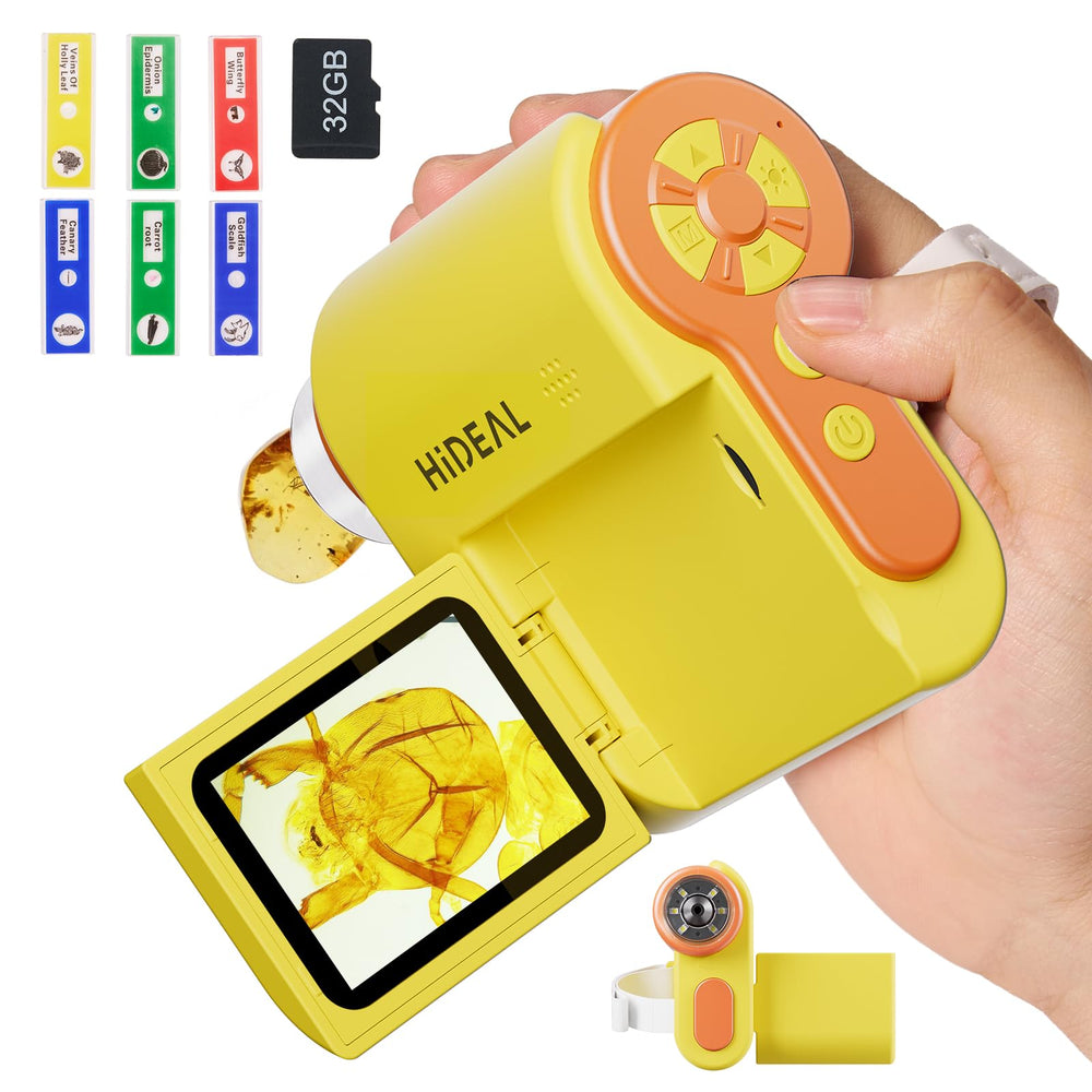 Hideal HP20 front view shows a compact kid-friendly microscope for exploration.