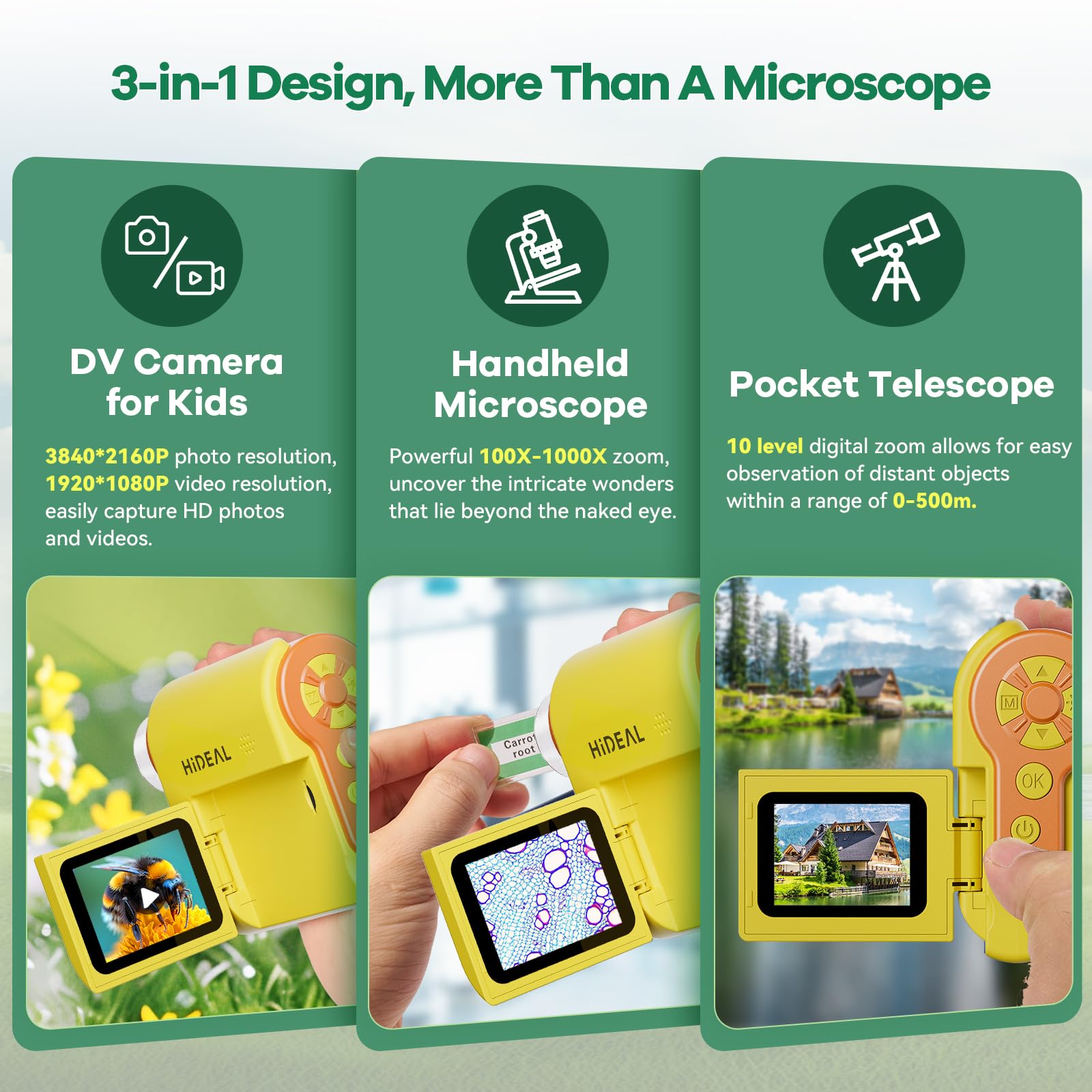 Hideal HP20 side view highlights its portable design for classroom or outdoor use.