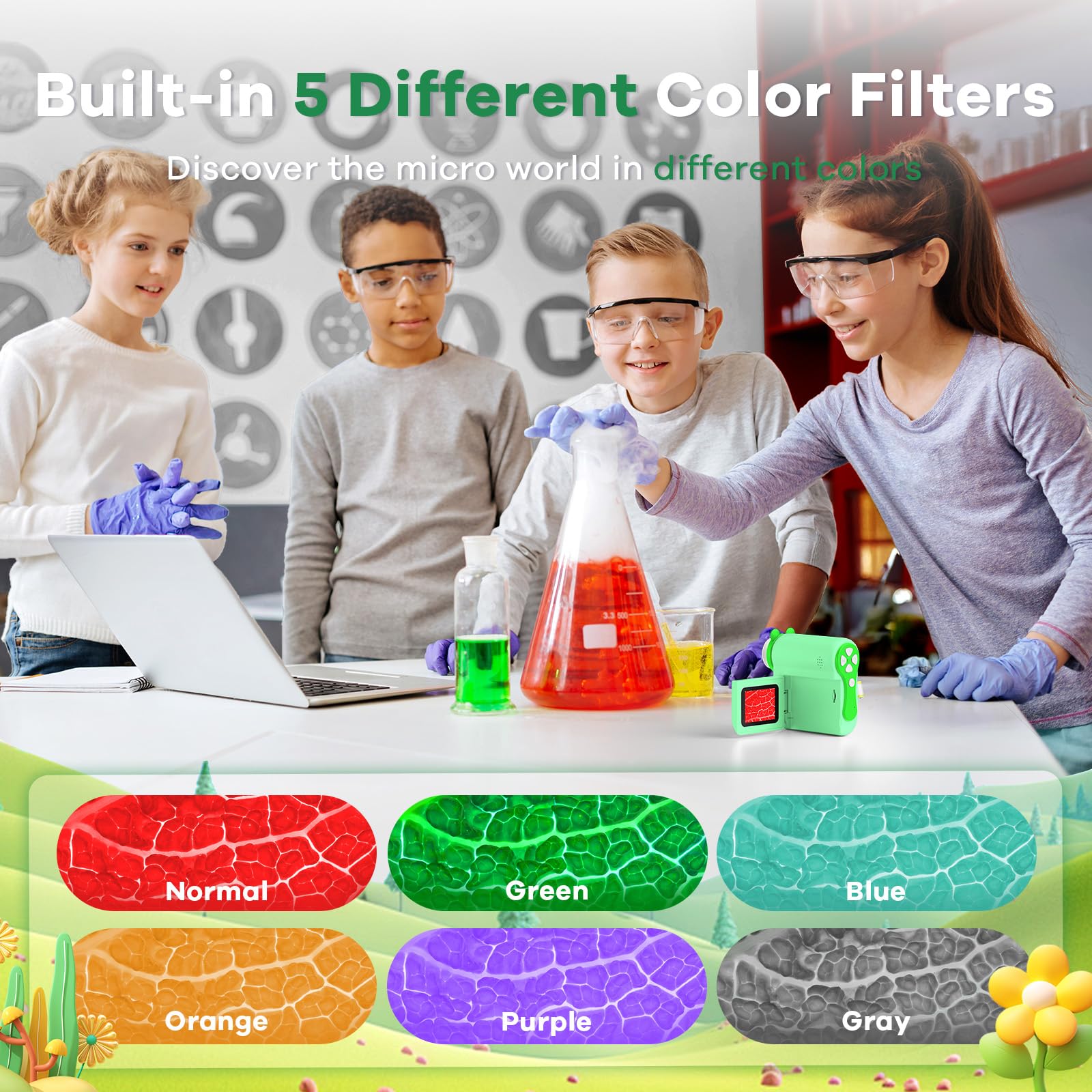 Hideal HP60 color filters—green blue orange purple gray—enhance observations.