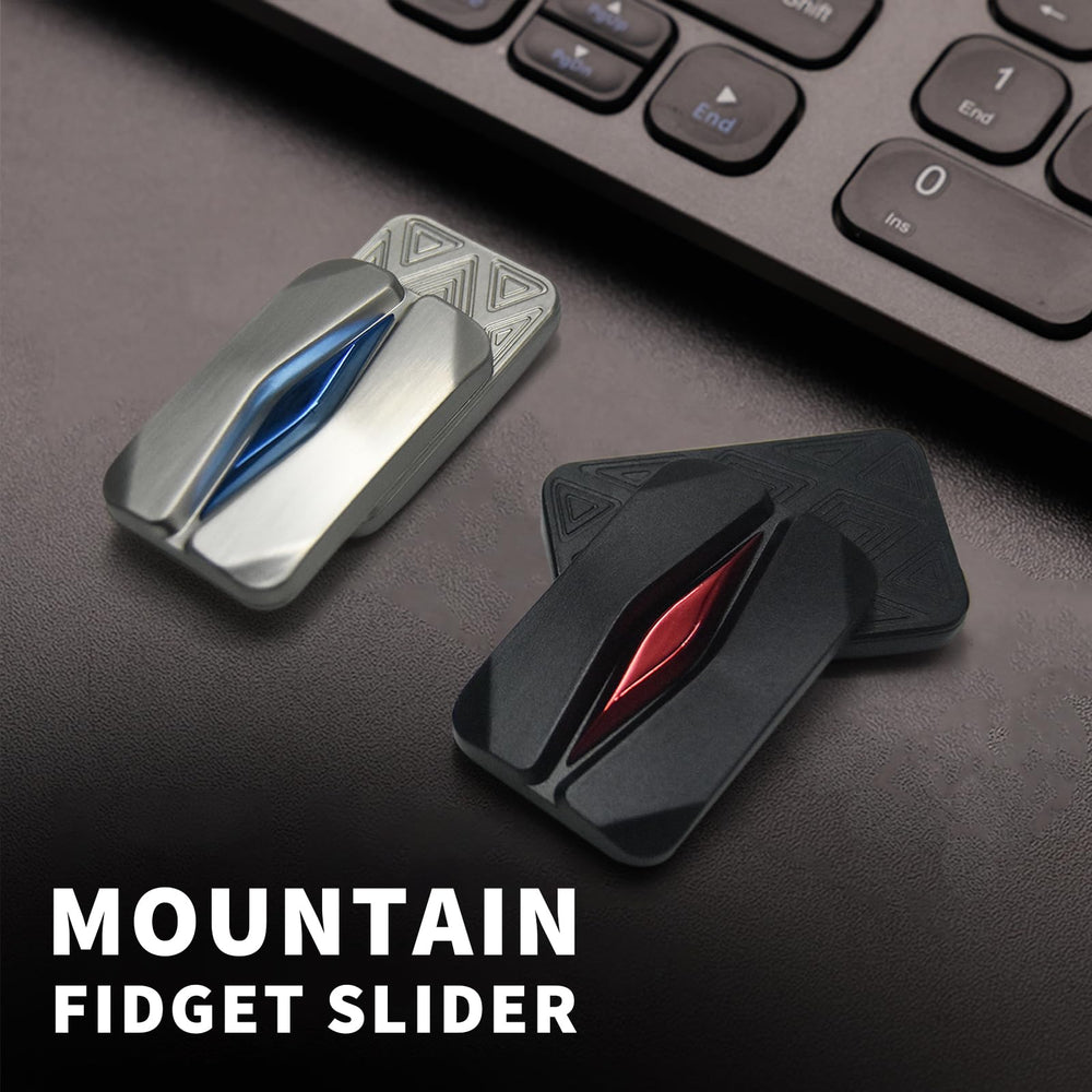 HIDEDC Mountain Fidget Slider in-hand demonstrates pocket-sized portability for on-the-go focus.