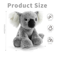 Hideekoog Koala plush features soft long-hair fabric for skin-friendly play.