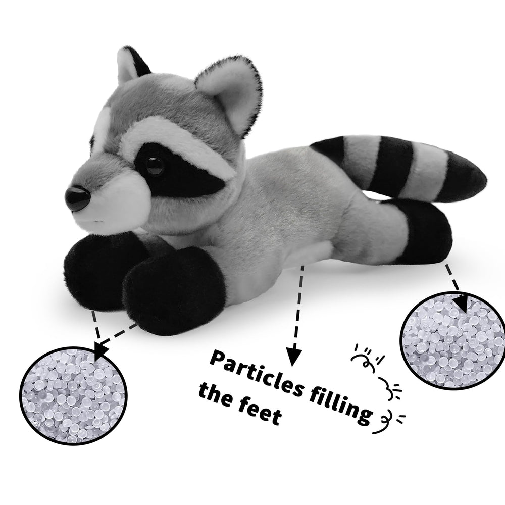 Raccoon plush on a sofa adding cozy decor to living space