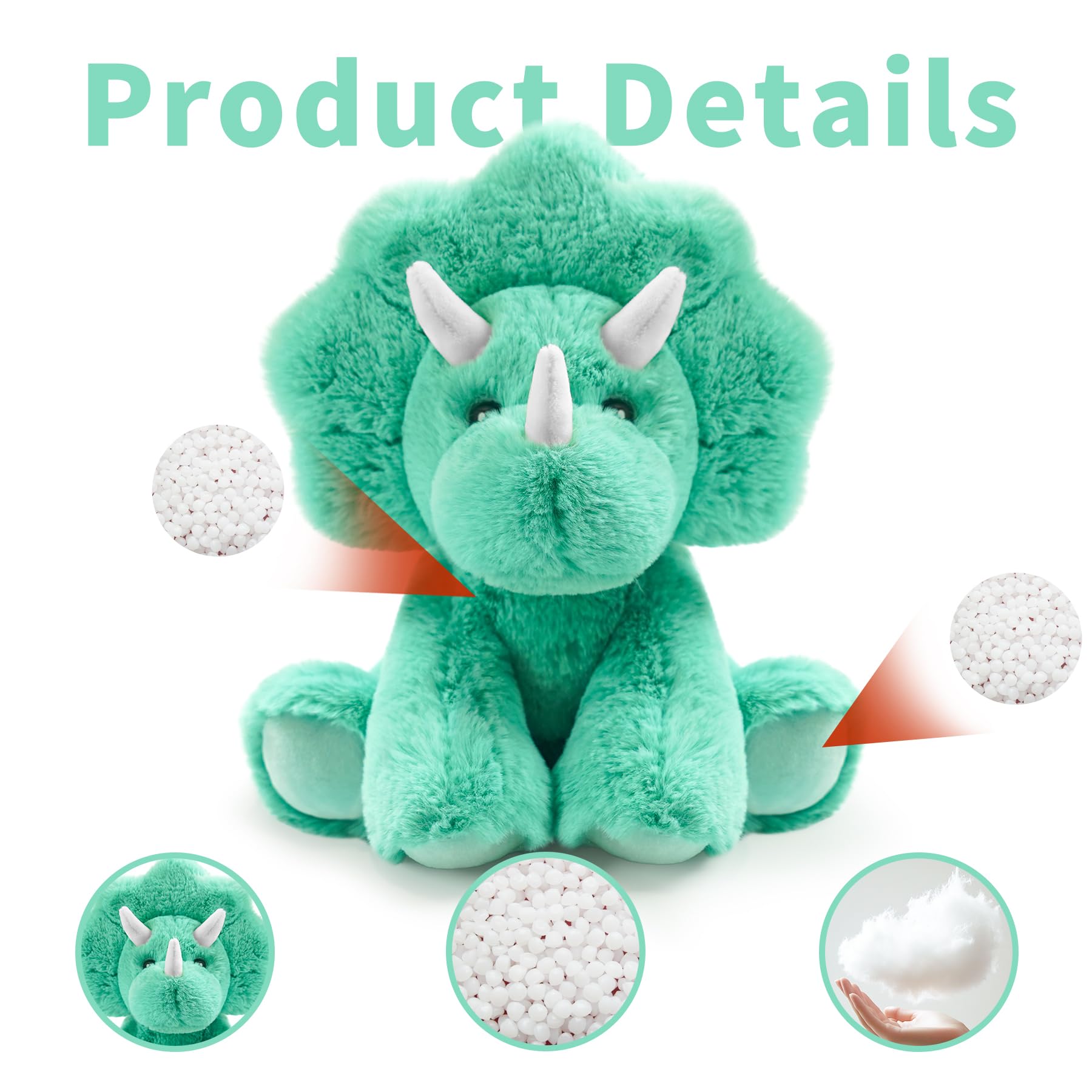 Hideekoog Triceratops plush, close-up fabric, ultra-soft texture for gentle touch