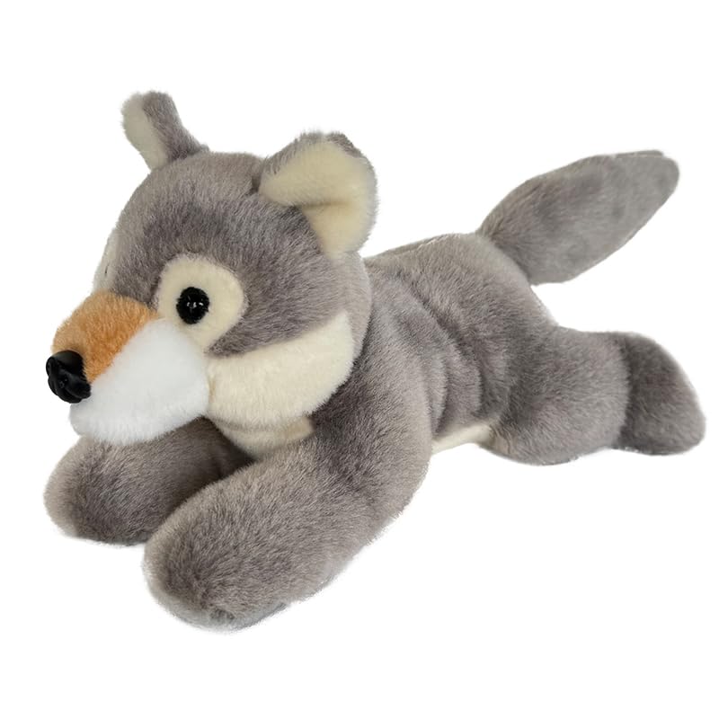 Hideekoog Wolf stuffed animal lying down, soft plush companion for kids.
