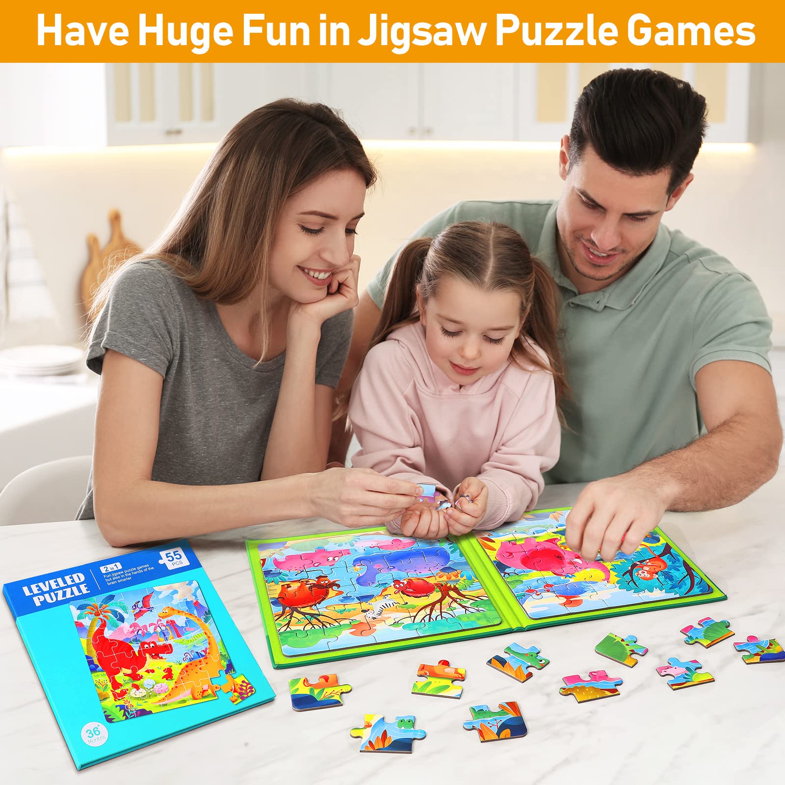 Hieoby Dino World magnetic puzzle book features colorful dinosaurs for exploration.
