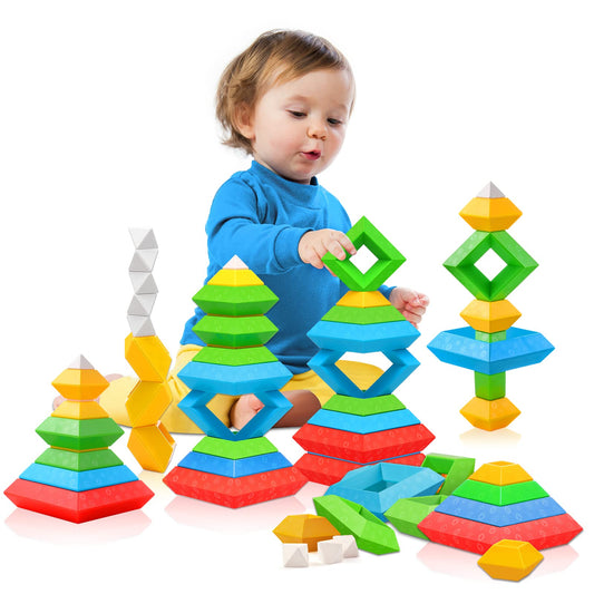 Hieoby Montessori blocks 30pcs in bright colors for creative stacking play