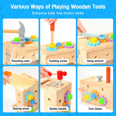 Hieoby wooden saw promotes fine motor skills during imaginative building sessions.