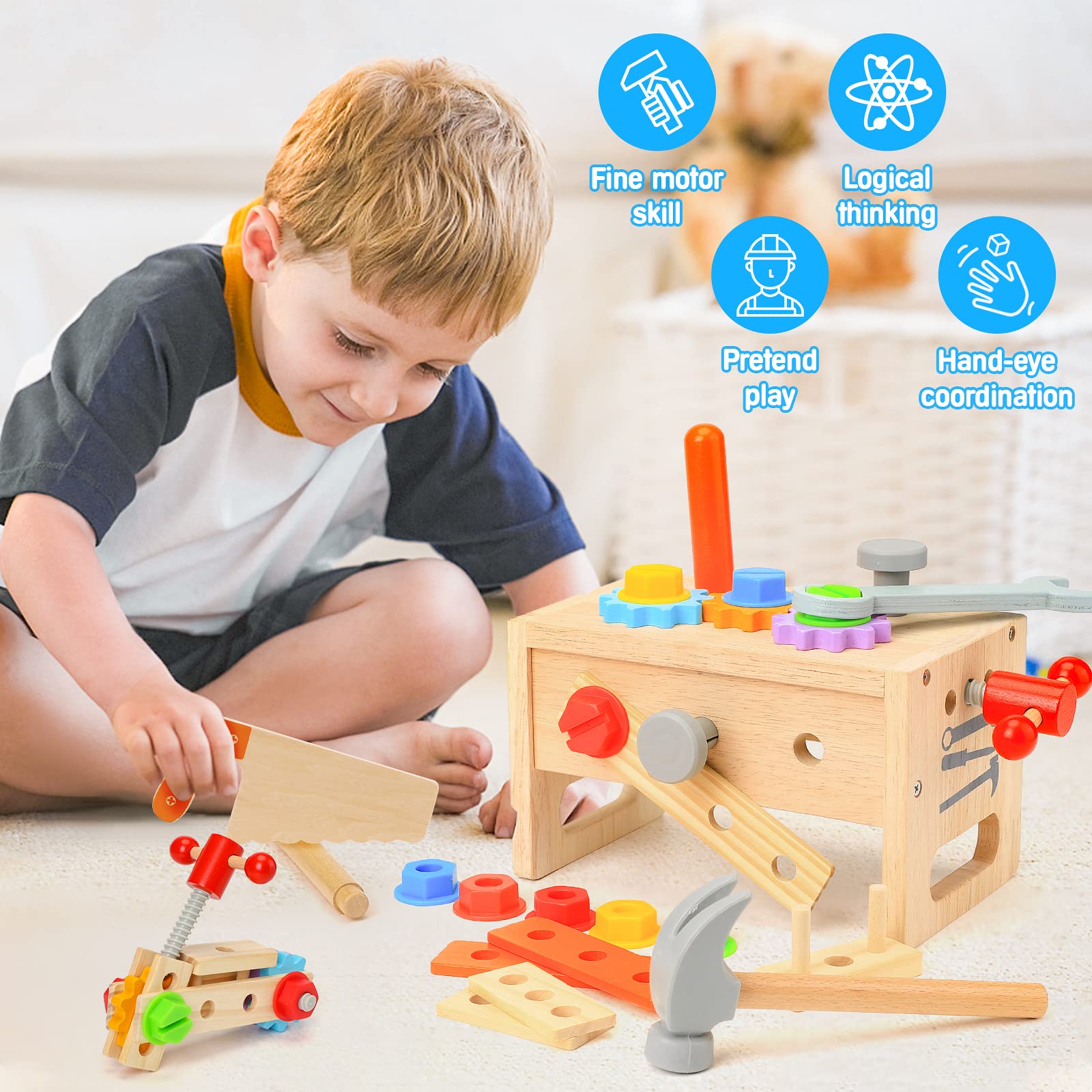 Hieoby wooden screwdriver supports turning screws and developing problem-solving focus.