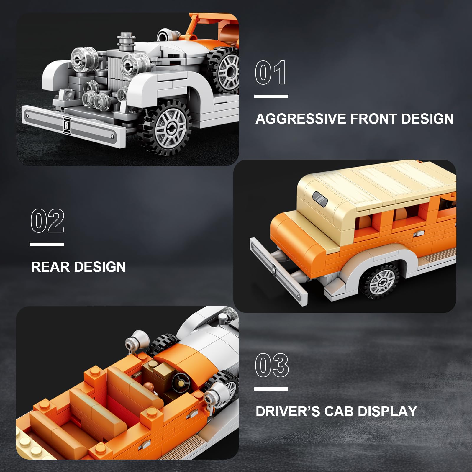 High GODO Classic Car Set showing realistic headlights for authentic vintage charm.