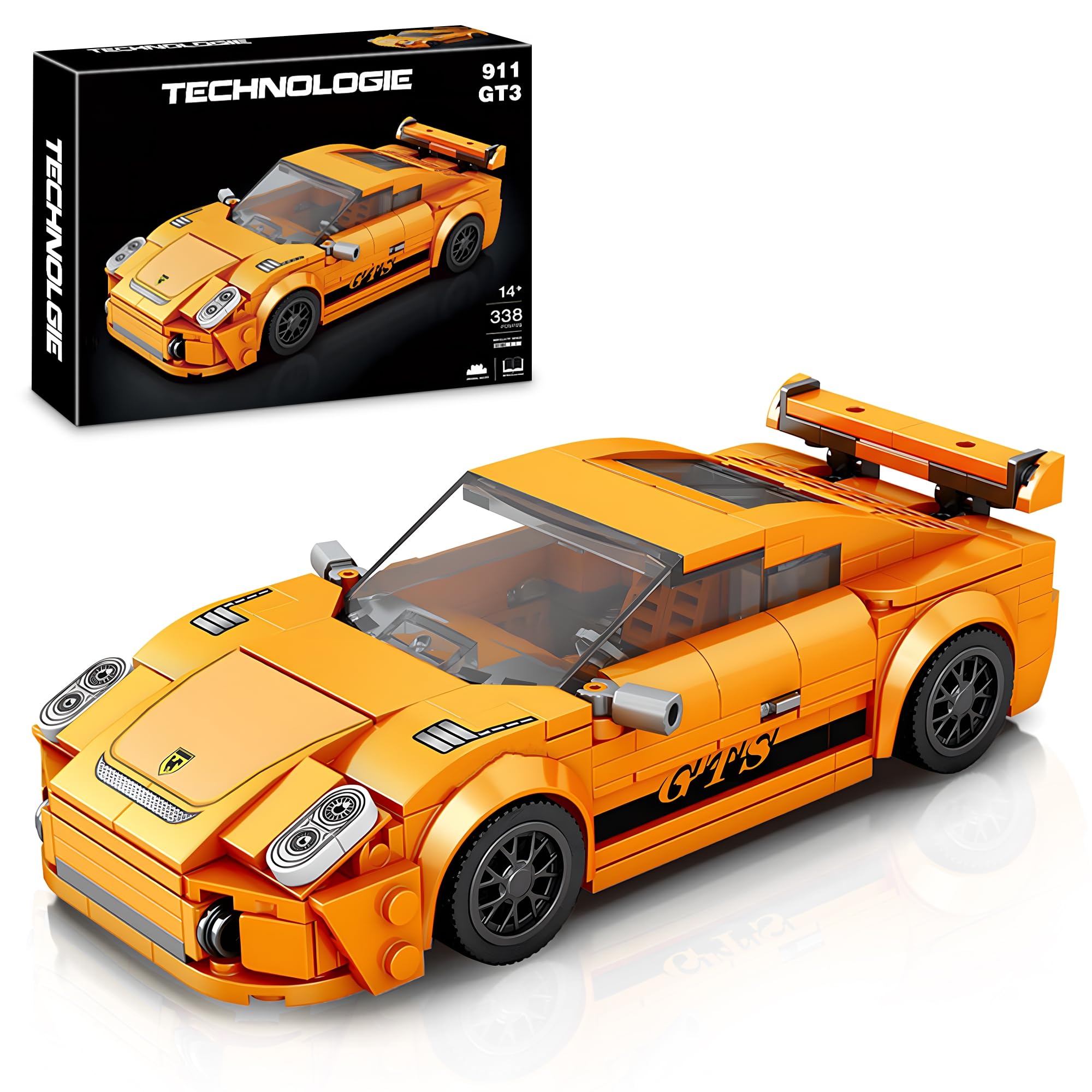 HIGH GODO Speed Racing Cars building set front view with bright orange 911 model for display