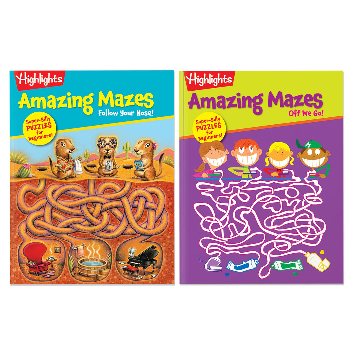 Highlights for Children Amazing Mazes beginner book cover showing vibrant puzzles to spark early problem-solving.