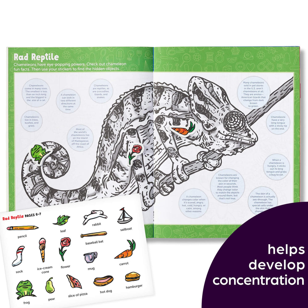 Highlights for Children coloring-page scene pairs sticker fun with color practice.