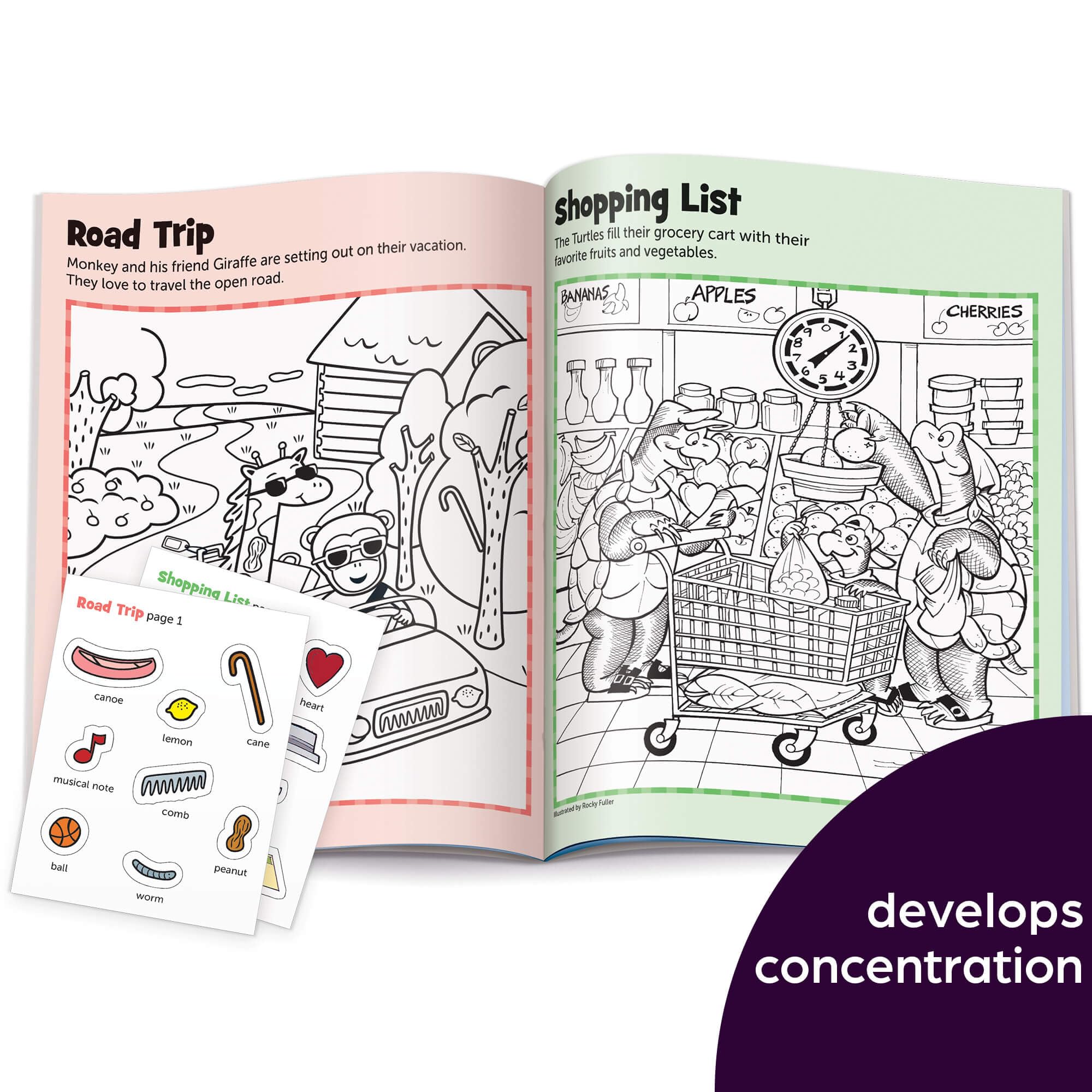 Highlights Hidden Pictures Sticker Fun kid using scenes encourage hands on learning and goal achievement.