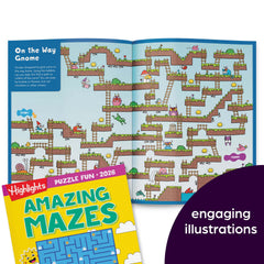 Highlights Puzzle Fun Brain Teasers pages spark critical thinking and steady focus during travel.