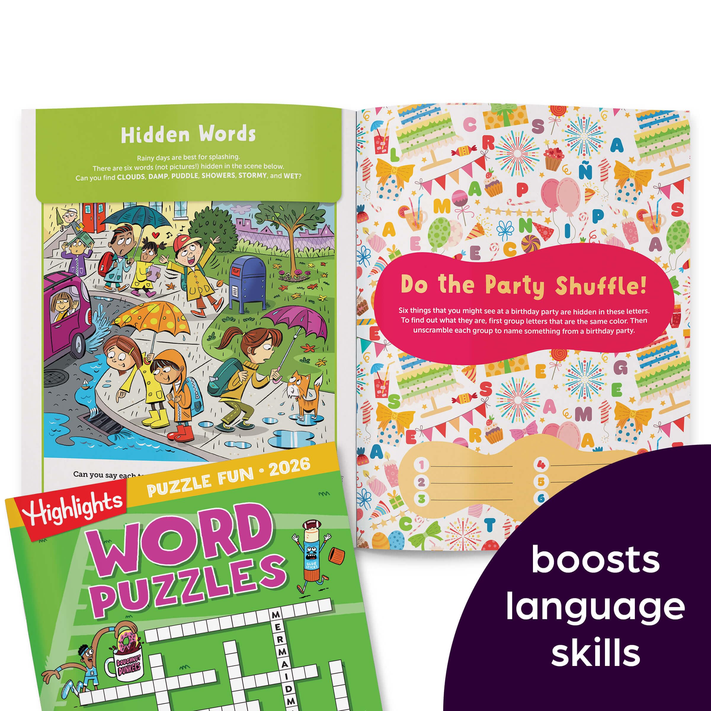 Hidden Pictures scene from Highlights Puzzle Fun set sharpens observation and detail.