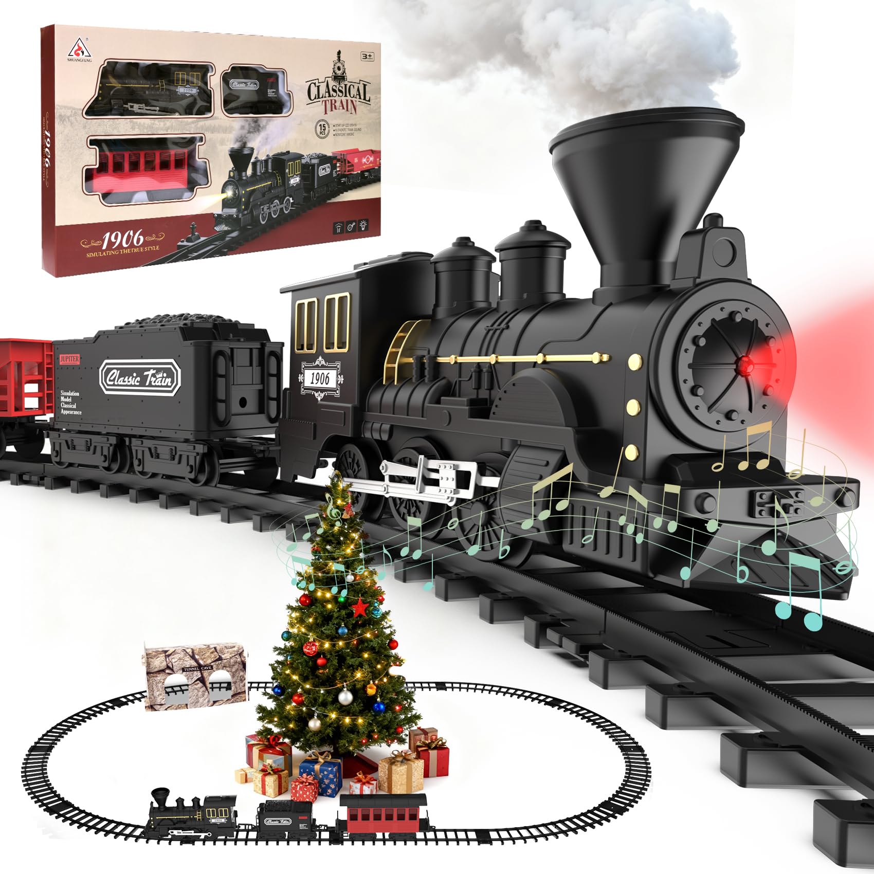 Highmall Christmas tree train set smoke effect enhances festive atmosphere