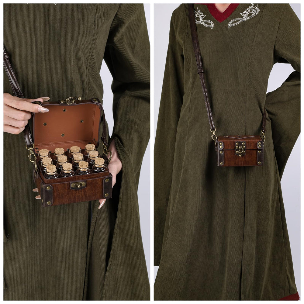 HiiFeuer alchemy box crossbody side view with strap, convenient cosplay storage