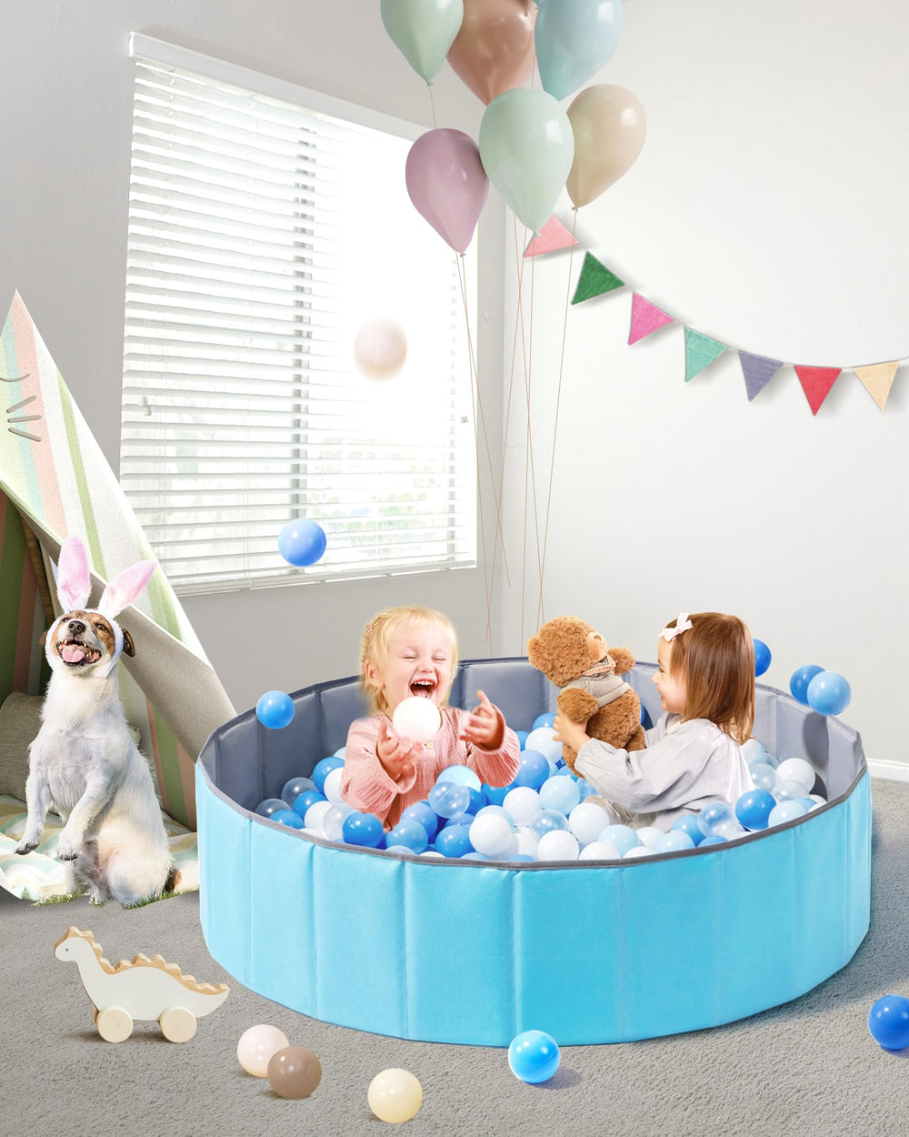 Hikiddy ball pit with carry bag is travel-ready.