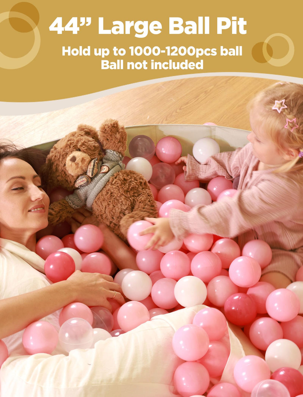 Hikiddy oxford cloth ball pit with soft rounded beige edges