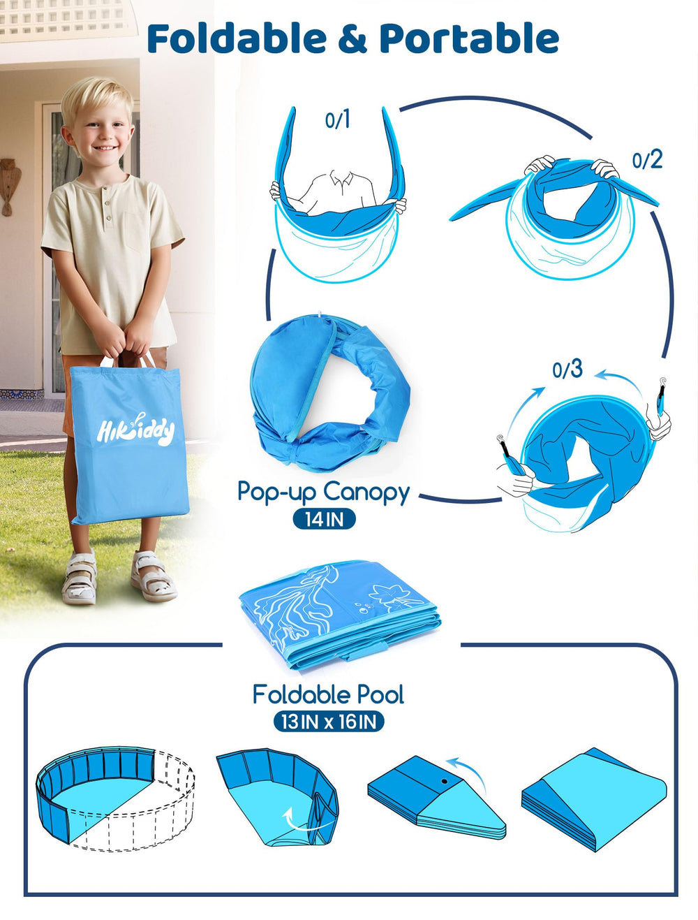 Hikiddy thick durable plastic construction supports active water play