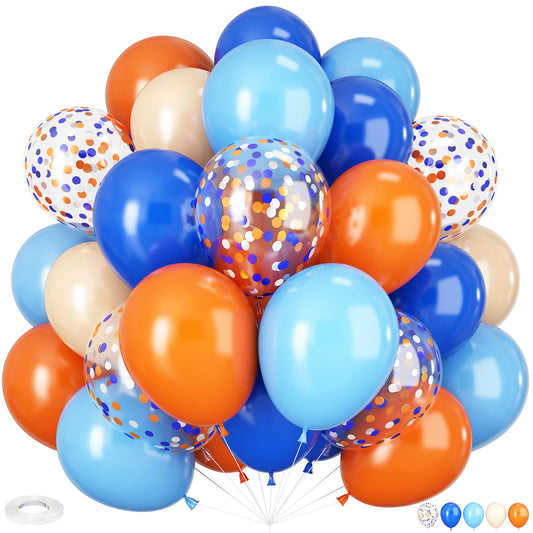 HILAVO blue and orange confetti balloons enhance vibrant party decor.