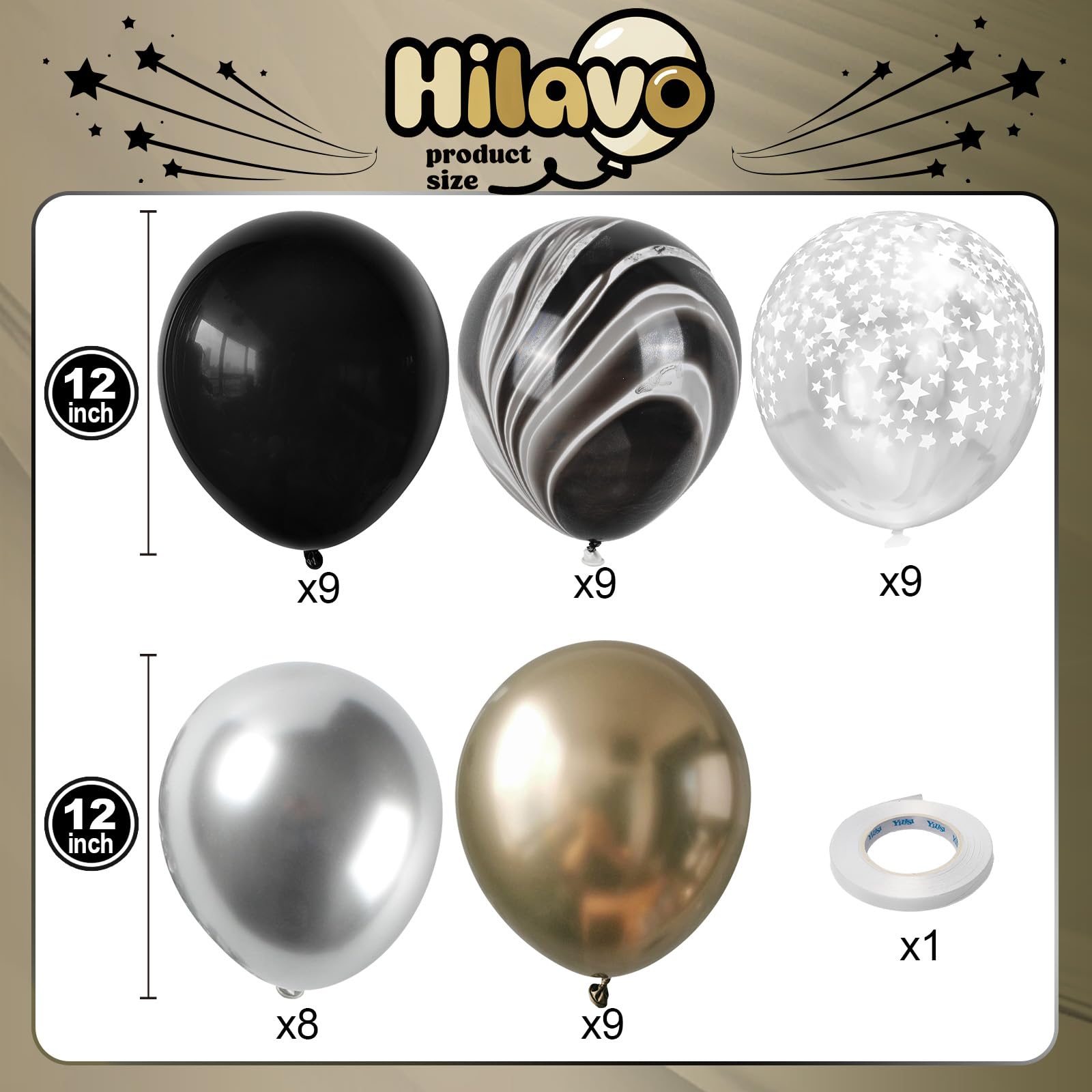 Hilavo marble black balloon adds premium texture to celebrations.