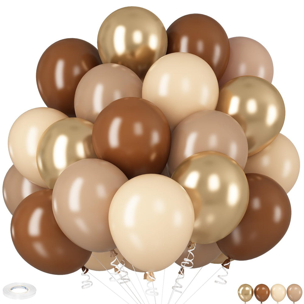 HILAVO brown gold balloons 12-inch set for elegant neutral events.