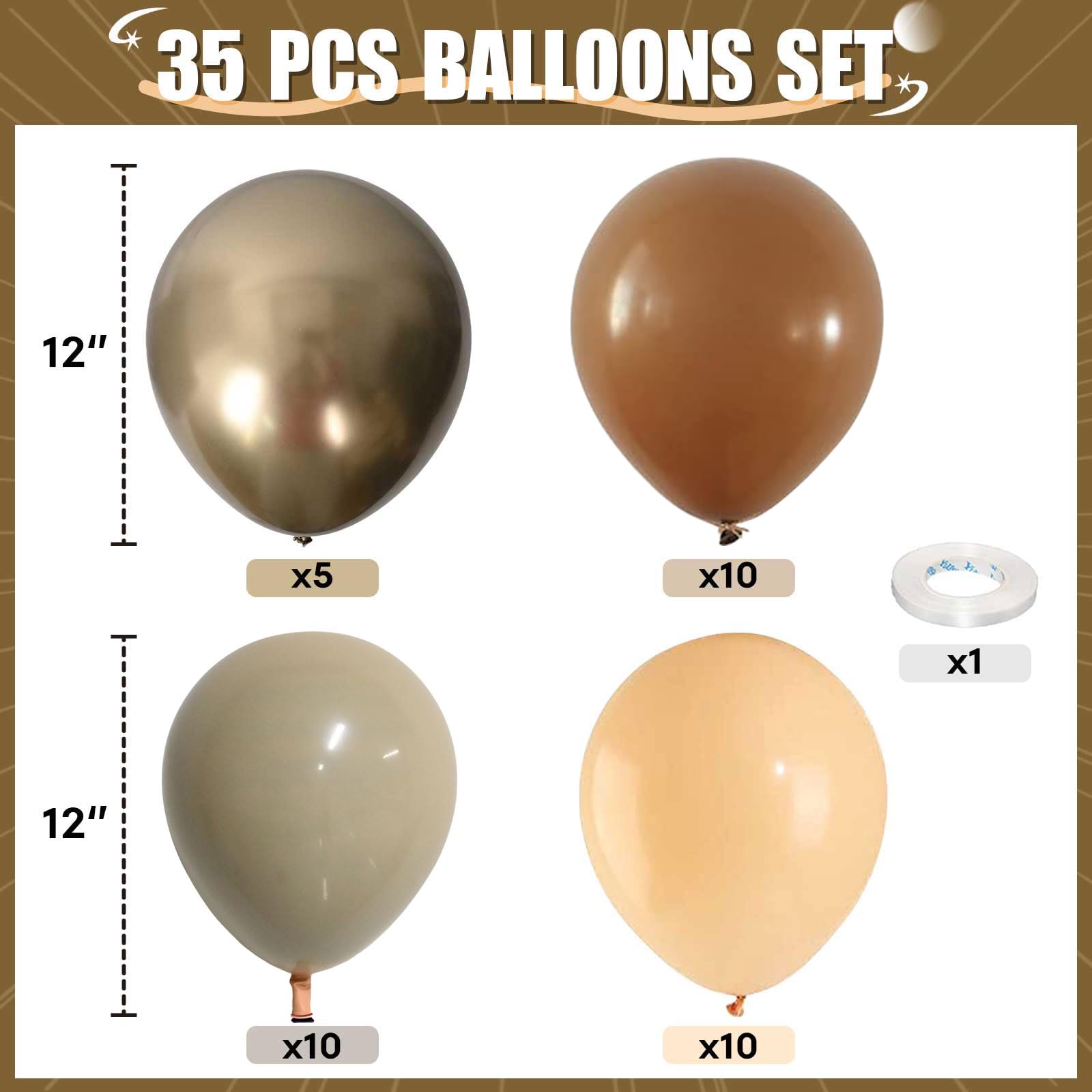 HILAVO double-stuffed brown gold cream balloons catch light for sophisticated neutral themes.