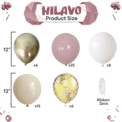 HILAVO dusty pink and gold balloon collection closeup for vibrant event accents.