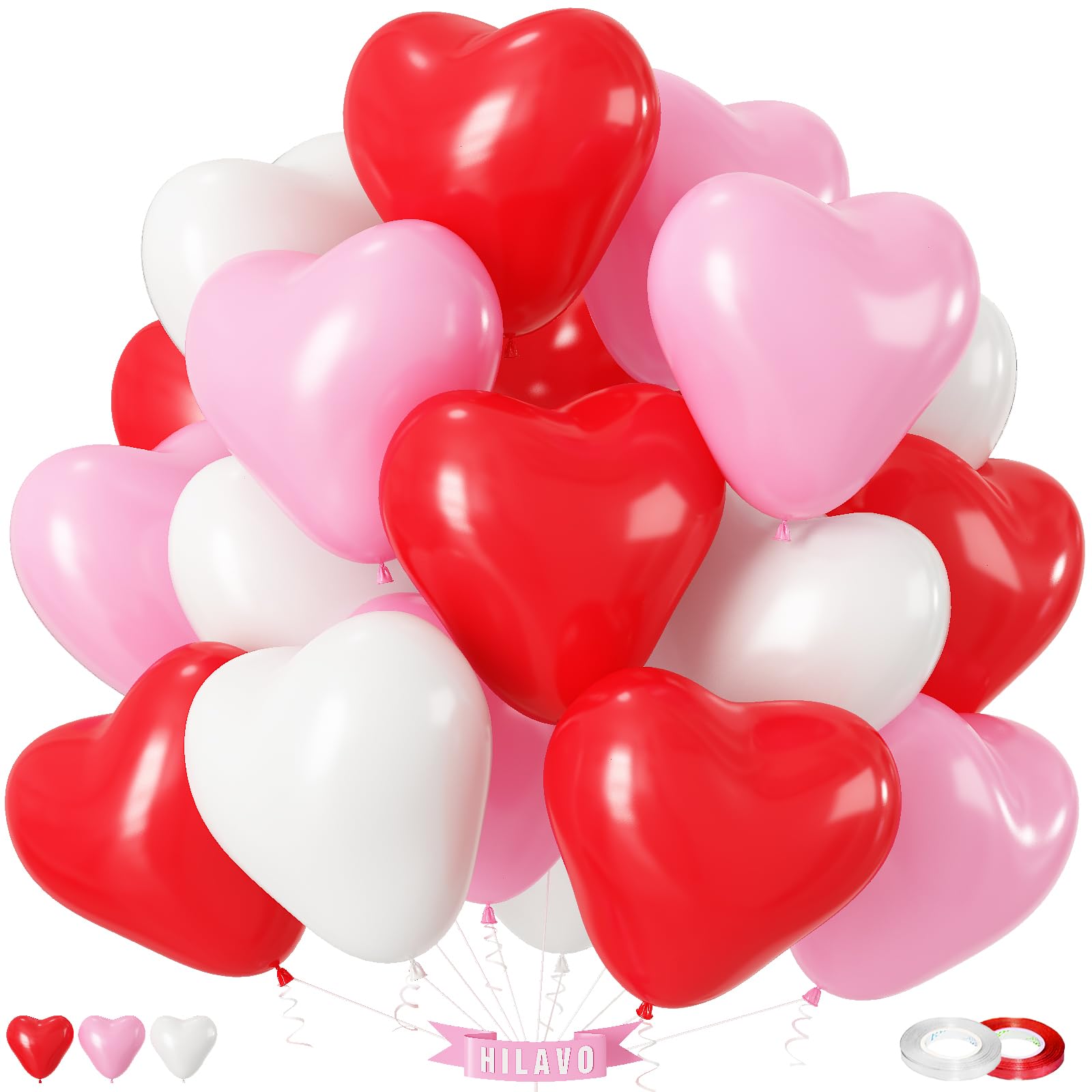 Hilavo heart balloons set in red, pink, white for romantic decor and photo backdrops
