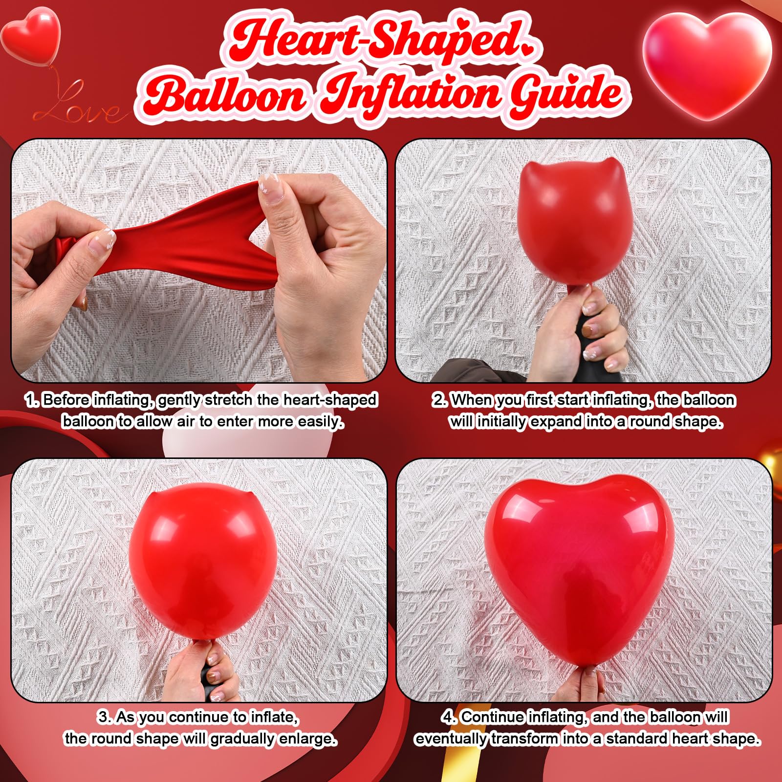 Hilavo quick-inflate heart balloons with ribbon for fast setup