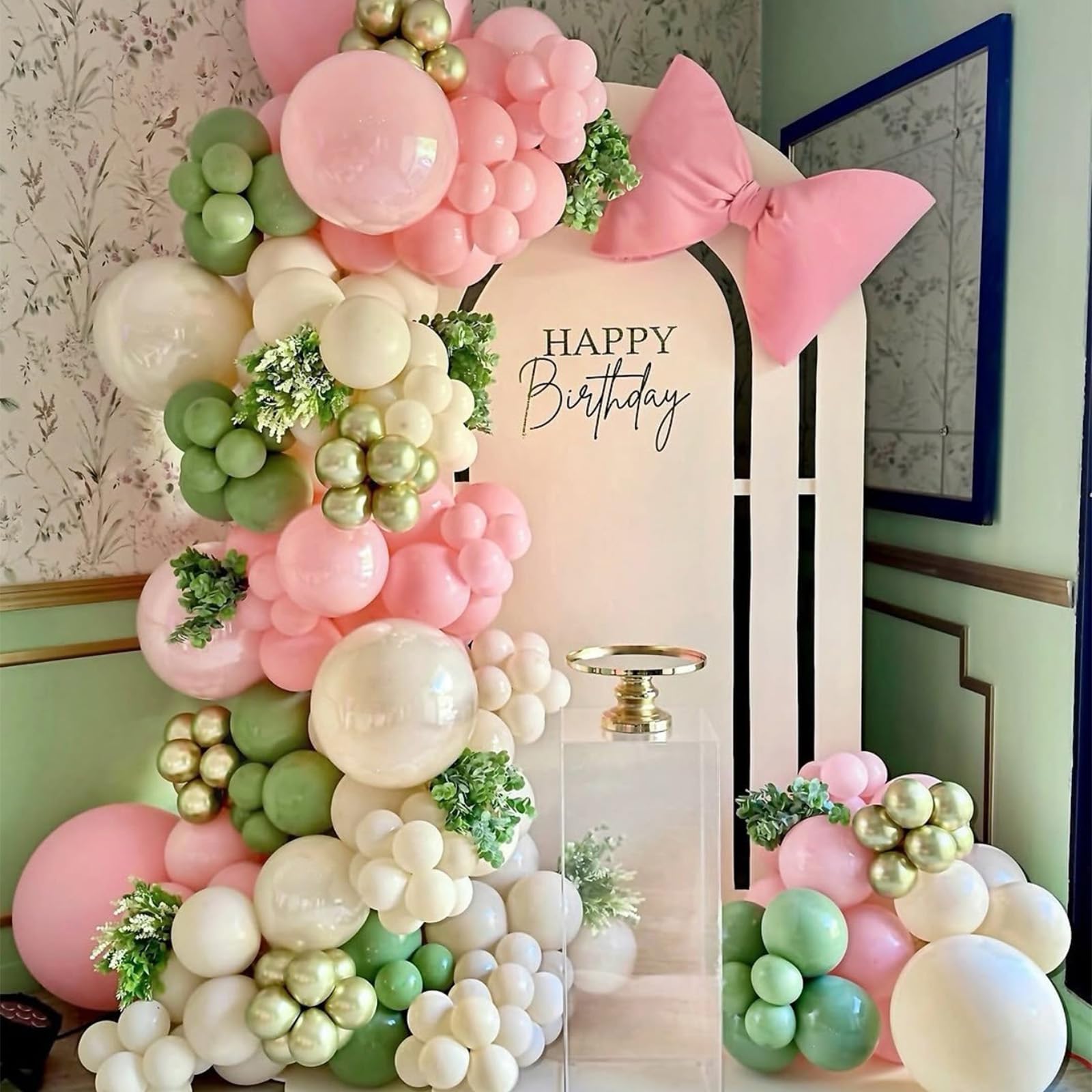 HILAVO pastel pink and sage green balloons for soft, boutique party vibes