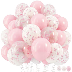 HILAVO pink bow balloon set enhances pastel birthday decor.