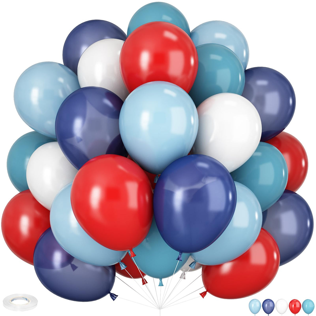 HILAVO red-blue-white balloons 60pc close-up for bold party decor
