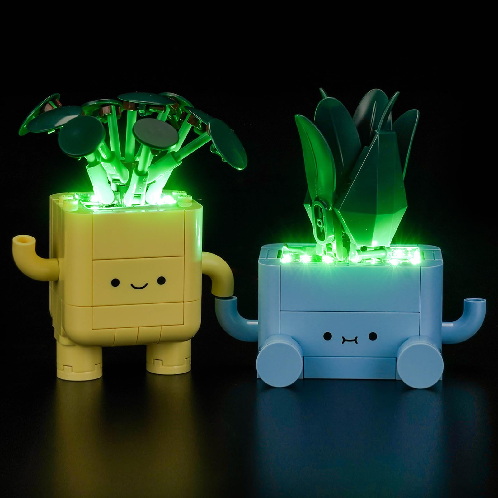 Hilighting LED light kit for Lego Happy Plants installation enhances display with vivid lighting.